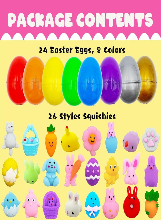 CHHOEAV 24 Pack Easter Mochi Squishy Toys Filled Easter Eggs, Plastic Easter Eggs Filled with Easter Squishies Toys for Easter Eggs Hunt, Gifts for Kids Boys Girls Party Favors, Easter Basket Stuffers - Image 4